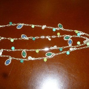 Silvertone 41" Blue and Green Necklace NWOT